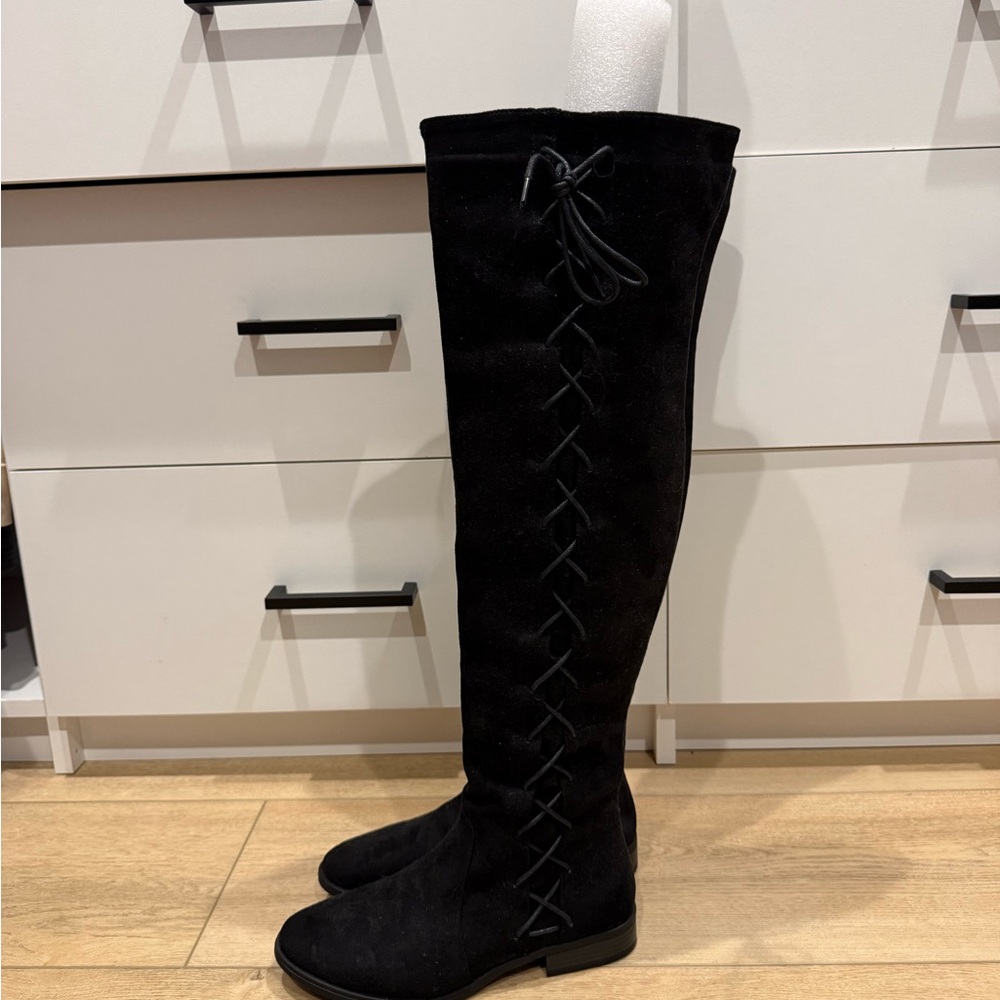 Elegant Black Lace-Up Over-the-Knee Boots